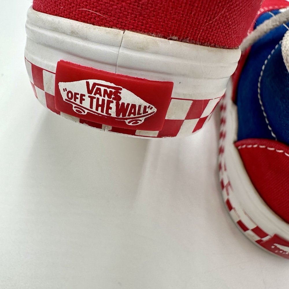 Vans Off The Wall Red Blue Canvas Skateboard Sneakers Toddler Size 8 Lace Ups - Picture 5 of 8
